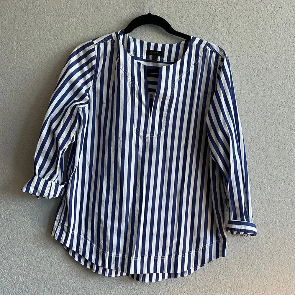 J.Crew. S. Like new. Blue/white stripe blouse.